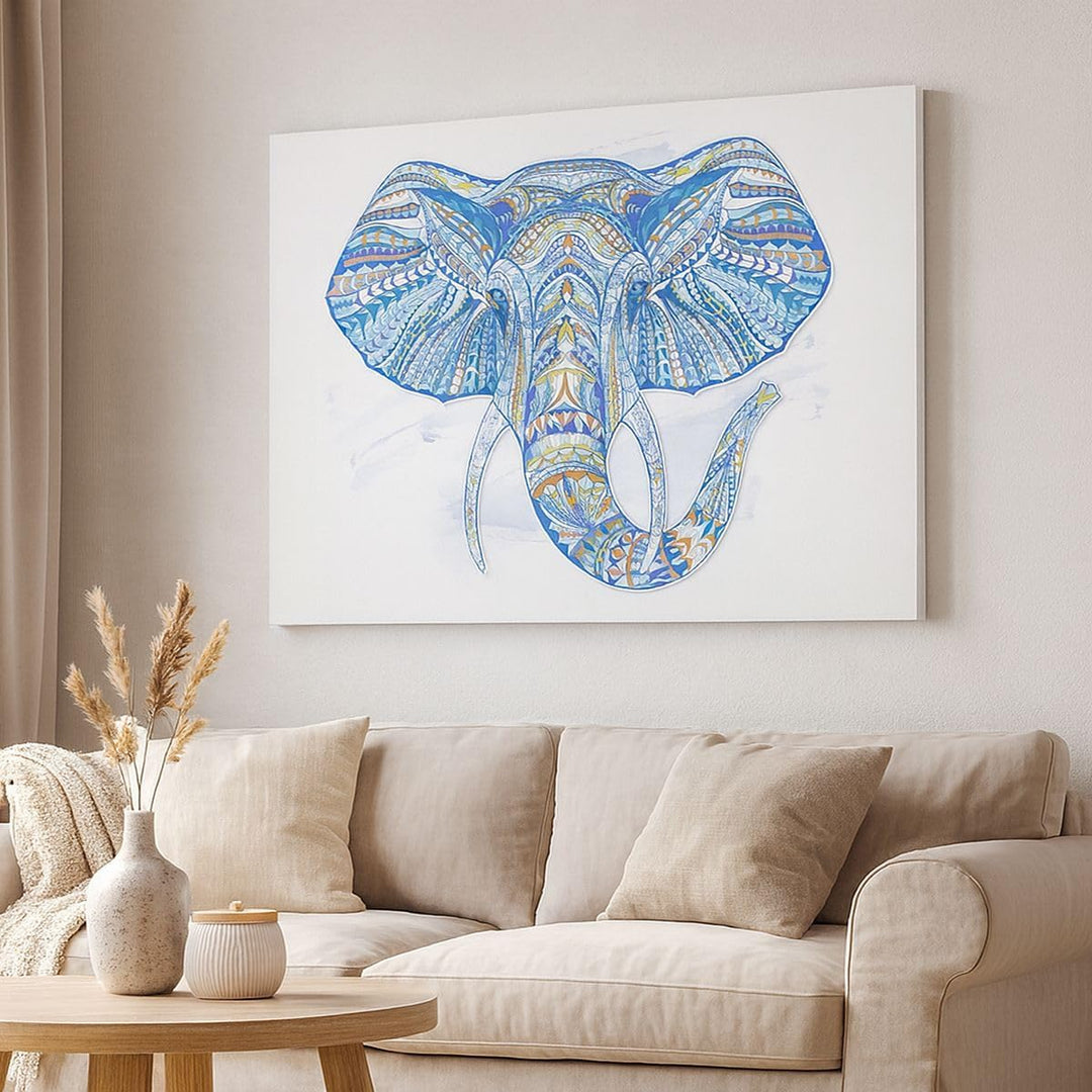 Bilder auf Leinwand 100x70cm Leinwandbild Elefant Muster Tierwelt Afrika Gross Wanddeko Bild Schlafz