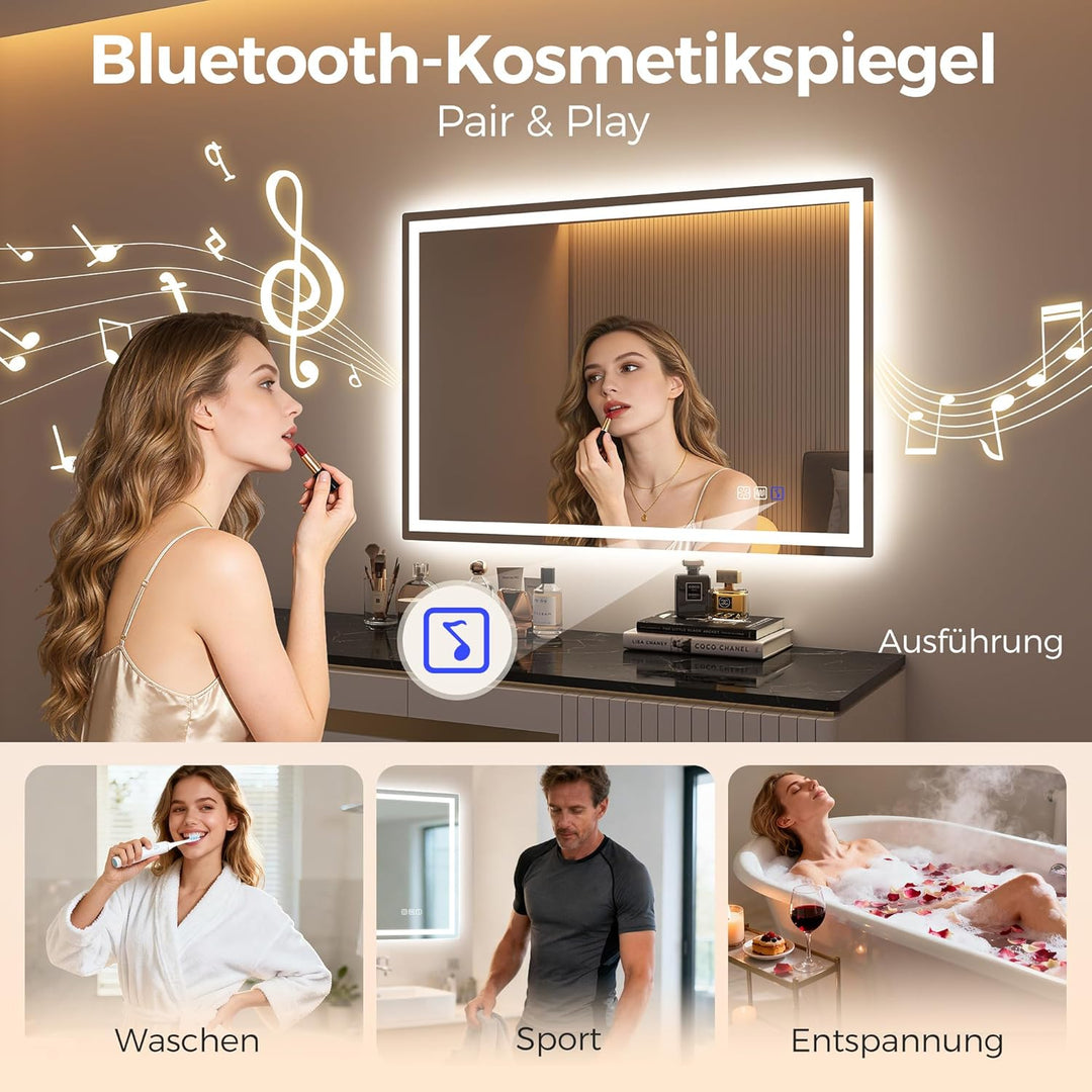 STARLEAD Kleiner Bad-Spiegel-mit-Beleuchtung 50x70cm, Badezimmerspiegel-mit-licht und Entfoggen, Blu