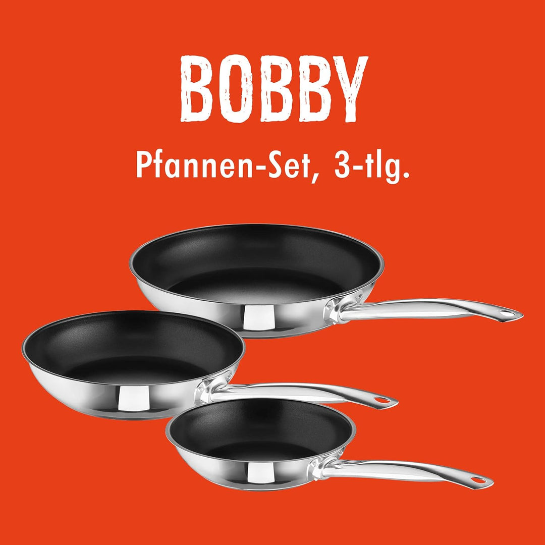 Rohe Germany Bobby, 3-tlg., Edelstahl Bratpfanne 20 cm, 24 cm und 28 cm, Induktion, 258121-03