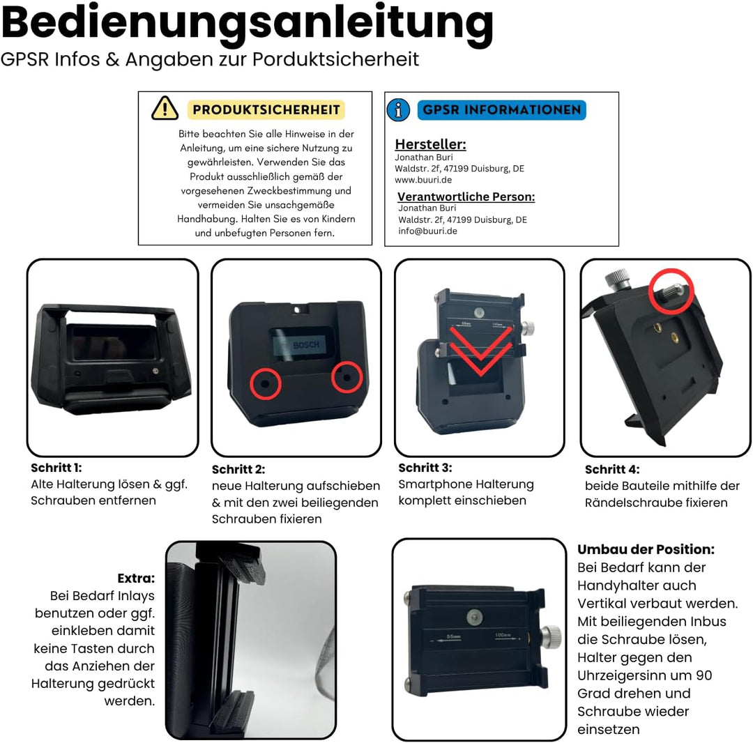 Generisch Universal 2.0 Halterung für Bosch SmartphoneHub/COBI.Bike E-Bike – Handyhalter Adapter mit