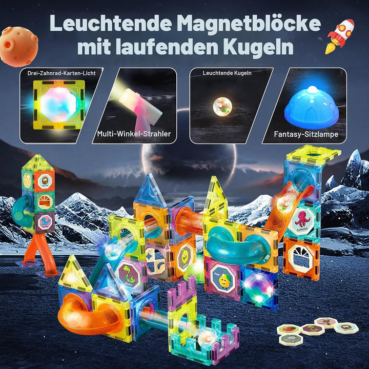 Magnetische Bausteine 75 Stück Murmelbahn Magnete Kinder, Magnetic Bauklötze Baukasten Spielzeug ab