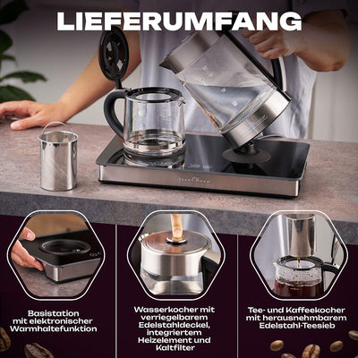 ProfiCook® Tee und Kaffeestation in Einem | 1,7 Liter hitzebeständiger Wasserkocher | Teekanne aus G