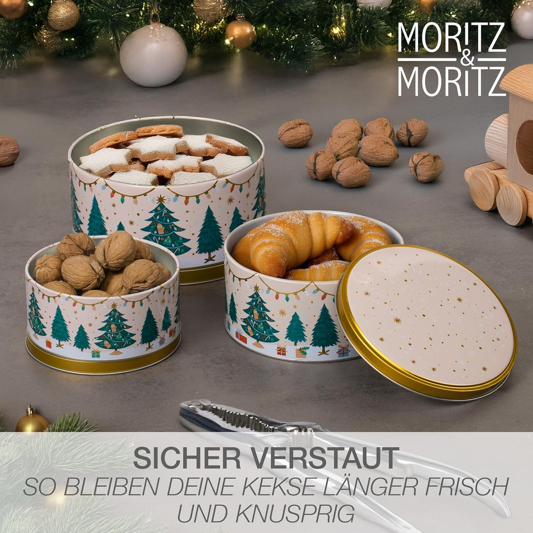 Moritz & Moritz Keksdose Metall Weihnachten, Keksdosen 3er Set Rund - Blechdose mit Deckel im festli