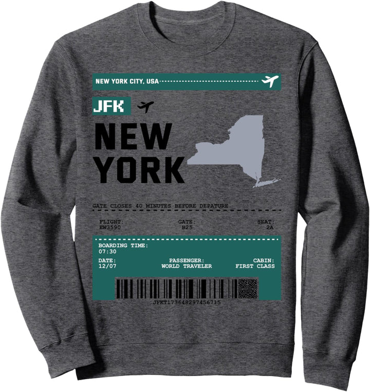 Bordkarte Flugticket JFK New York City Flughafen Passagier Sweatshirt