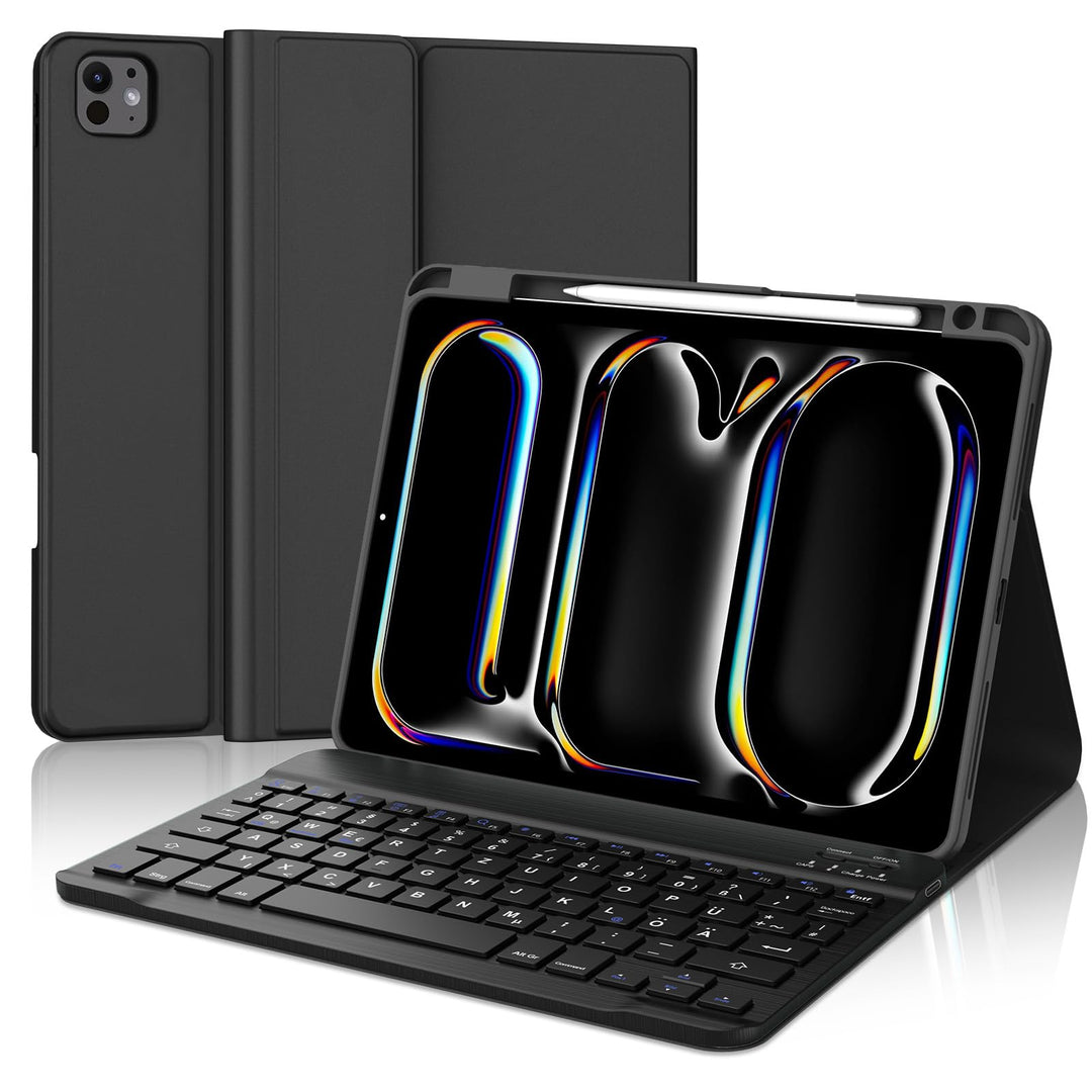 Hülle mit Tastatur für iPad Pro 11" M5/M4 (2025/2024) - Deutsche QWERTZ Tastatur, integrierter Stift