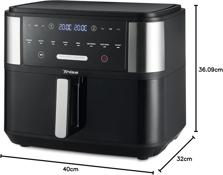 Trisa Crunchy Fry Pro Dual Heissluftfritteuse 10L mit Doppelkammer & SYNC FINISH, Airfryer mit herau