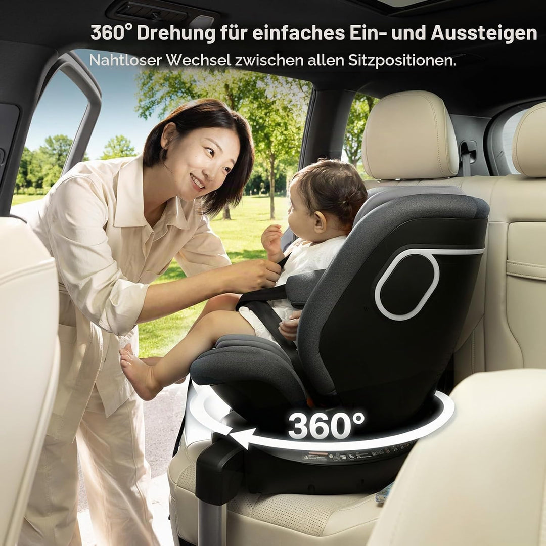 Smart Baby Carseat: Auto-Soothing, 360° Rotation, 7-Level Recline, Air-Soft Breeze &amp; 9-Layer Safety