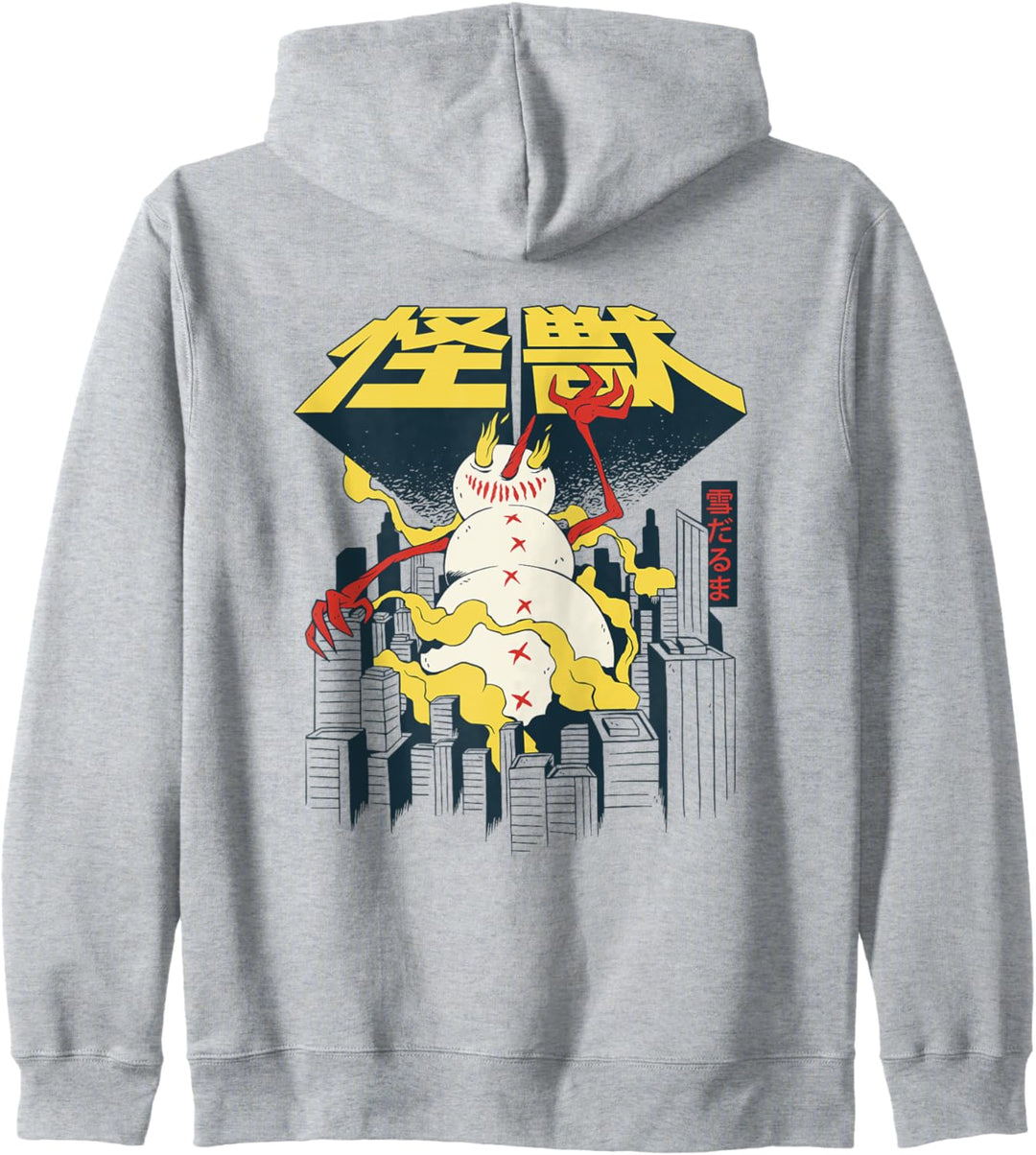Kaiju Anime Riesenschneemann mit japanischen Buchstaben Kapuzenjacke