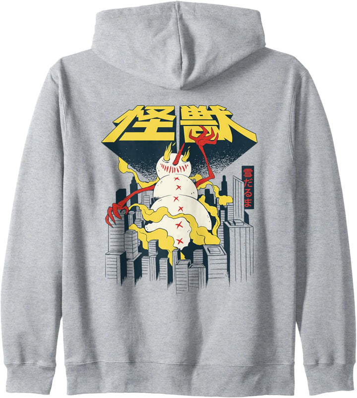 Kaiju Anime Riesenschneemann mit japanischen Buchstaben Kapuzenjacke