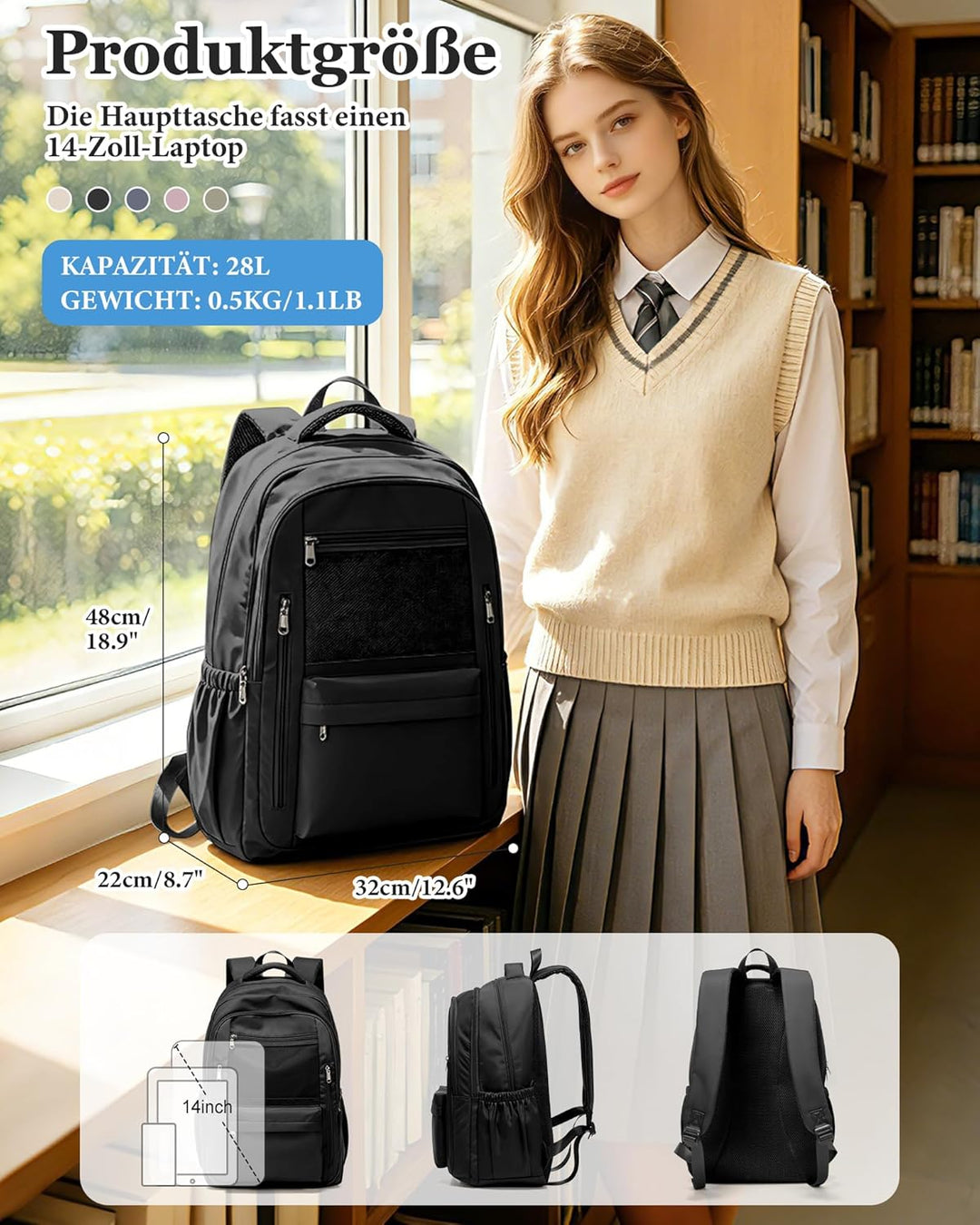 Rucksack Schule Herren Damen, Leichter Schulrucksack Teenager, Aesthetic School Bag für Jungen Mädch