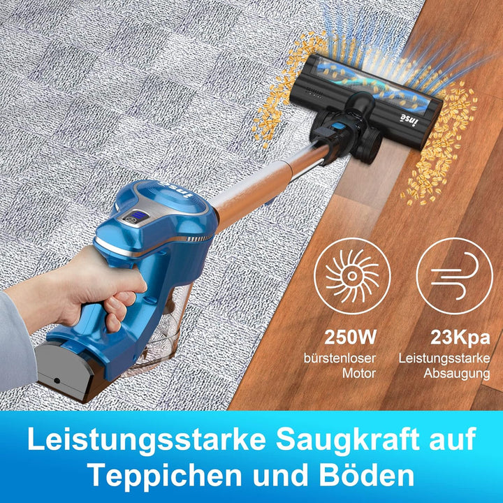INSE Akku Staubsauger 25KPa Kabelloser Staubsauger Starke Saugleistung bis zu 45 Min Laufzeit, 1,2L