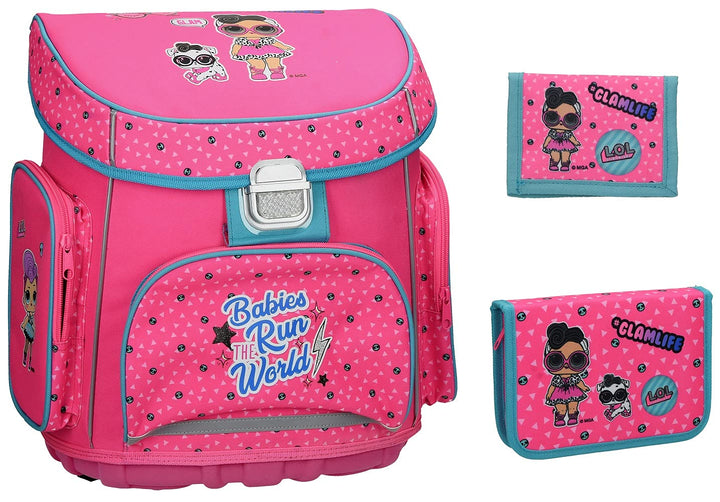 LOL Schulranzen Mädchen 1 Klasse Tornister Schulrucksack SET 3 tlg. L.O.L. für Grundschule ergonomis