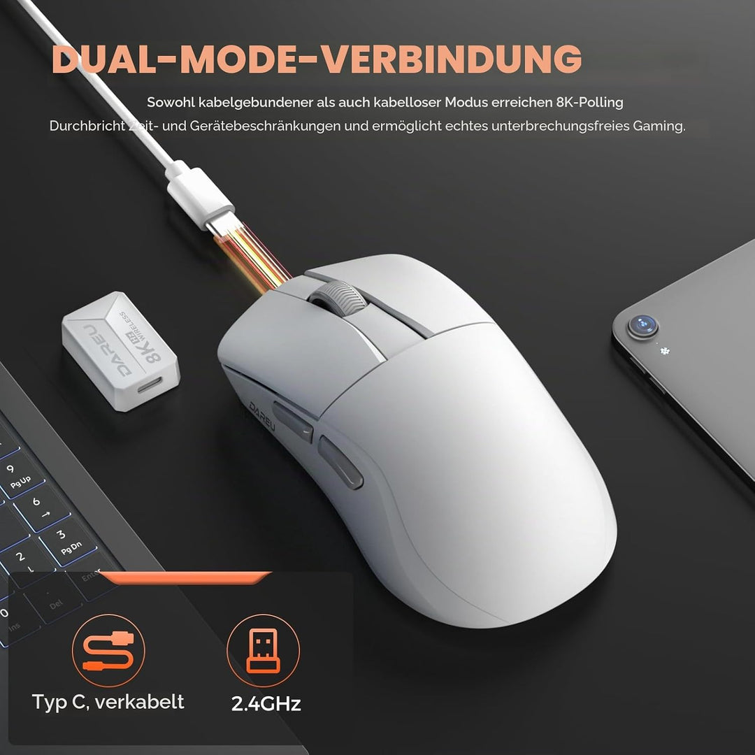 DAREU A950 Wing Wireless Gaming Mouse, Ultraleicht 35 g, Dual Polling Rate 8000 Hz, 30 000 DPI Optis