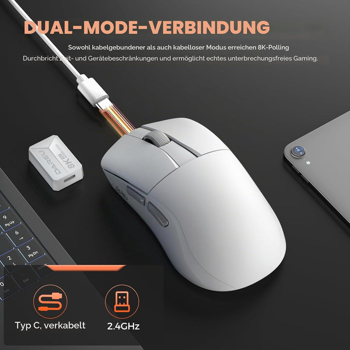 DAREU A950 Wing Wireless Gaming Mouse, Ultraleicht 35 g, Dual Polling Rate 8000 Hz, 30 000 DPI Optis