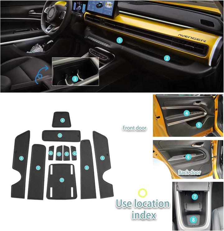 SHAOHAO für Jeep Avenger 2023 2024 Gummimatten, Mittelkonsole Antirutschmatten, Getränkehaltermatt,
