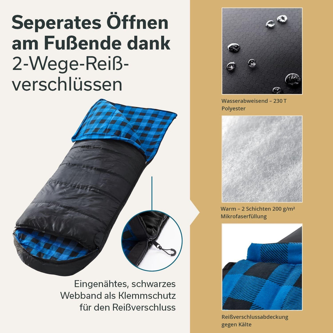 Skandika Deckenschlafsack Dundee Flanell | Baumwolle, Luxus-Qualität, koppelbar, Doppelschlafsack, 3