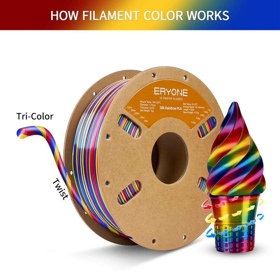 ERYONE Ultra Shiny Silk PLA Filament voor 3D Druker, PLA Filament 1.75mm, +/- 0,03mm,1kg 1 Spule, Tw