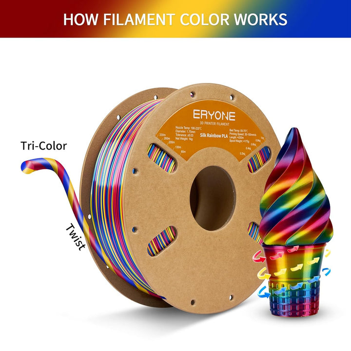 ERYONE Ultra Shiny Silk PLA Filament voor 3D Druker, PLA Filament 1.75mm, +/- 0,03mm,1kg 1 Spule, Tw