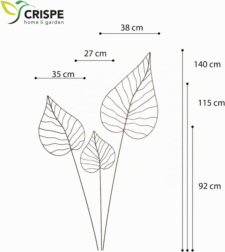 Gartenstecker Edelrost - Herzblatt-Set | Rankhilfe Gartendeko bestehend aus DREI verschiedenen Gröss