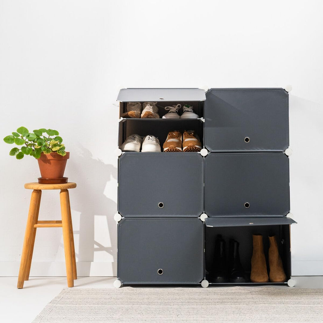 InnovaGoods® Tragbares modulares Schuhregal, 8 Module, 14 Fächer für 28 Paare, inklusive Kleiderstan