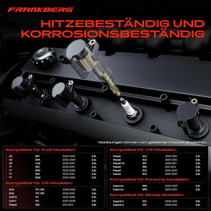 Frankberg 6x Zündspule Kompatibel mit A3 Q7 C.a.y.e.n.n.e Golf IV Golf V Superb II E.O.S M.u.l.t.i.v
