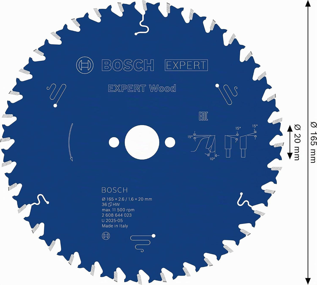 Bosch Professional 1x Kreissägeblatt Expert for Wood (Holz, Sägeblatt Ø 165 x 20 x 2,6 mm, 36 Zähne,