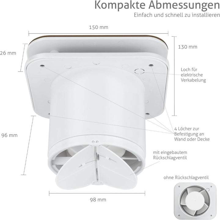 Turbionaire Trend 100 SDCC Abluftventilator, für Badezimmer, Küche, Wand/Decke, Frontplatte dunkles