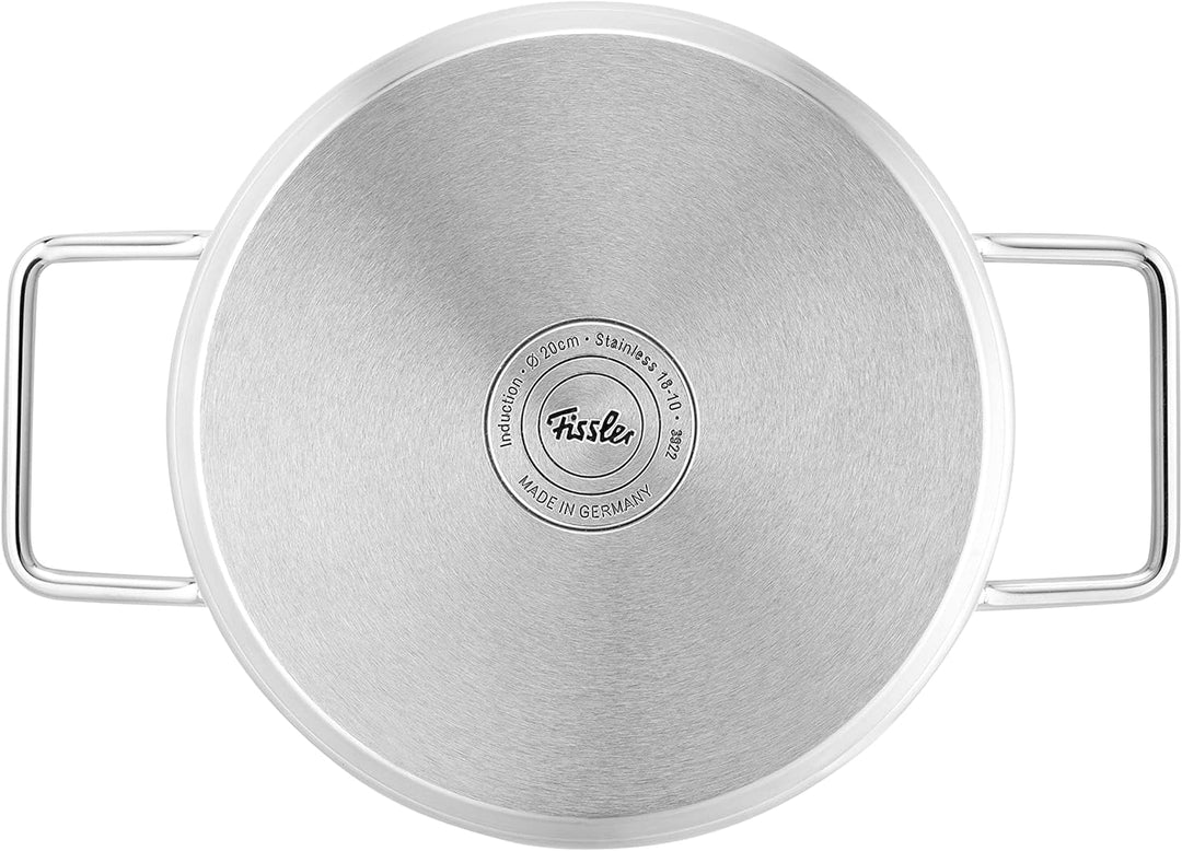 Fissler Pure Collection/Edelstahl-Kochtopfset, 4-teilig, Töpfe mit Metall-Deckel (3 Kochtöpfe,1 Brat