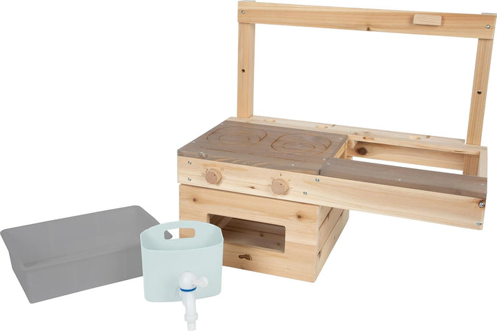 small Foot Matschküche zum Hängen, kompakte Holz-Spielküche mit Kochfeld, Backofen, Waschbecken, ide