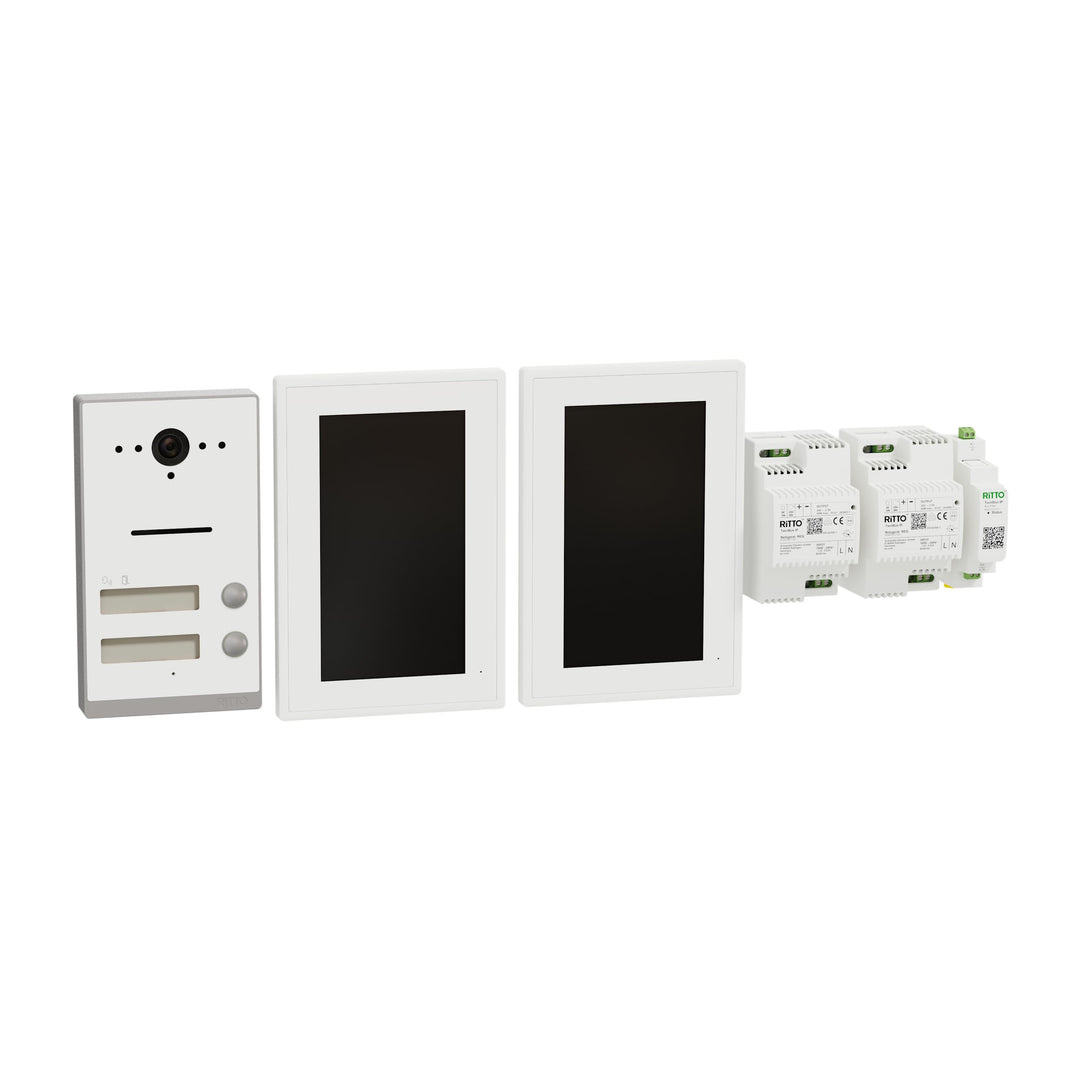 Schneider Electric Ritto Video-Gegensprechanlage, Twinbus IP Set mit App, 7 Zoll HD Monitor, 2-Famil