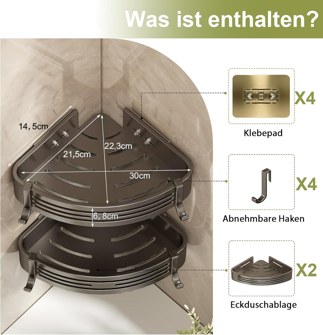 Sufdari Duschablage Ohne Bohren Ecke, Wasserdichter und Rostfreier Duschregal, Badezimmer Regal Orga