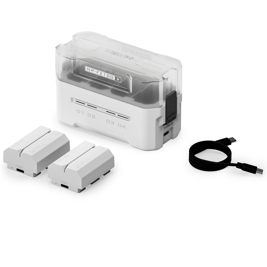 TILTA NP-FZ100 Ersatzakku- und Ladegerät-Set,mit 2 Akkus à 2400 mAh und Vierkanal-USB-C-PD-45-W-Schn
