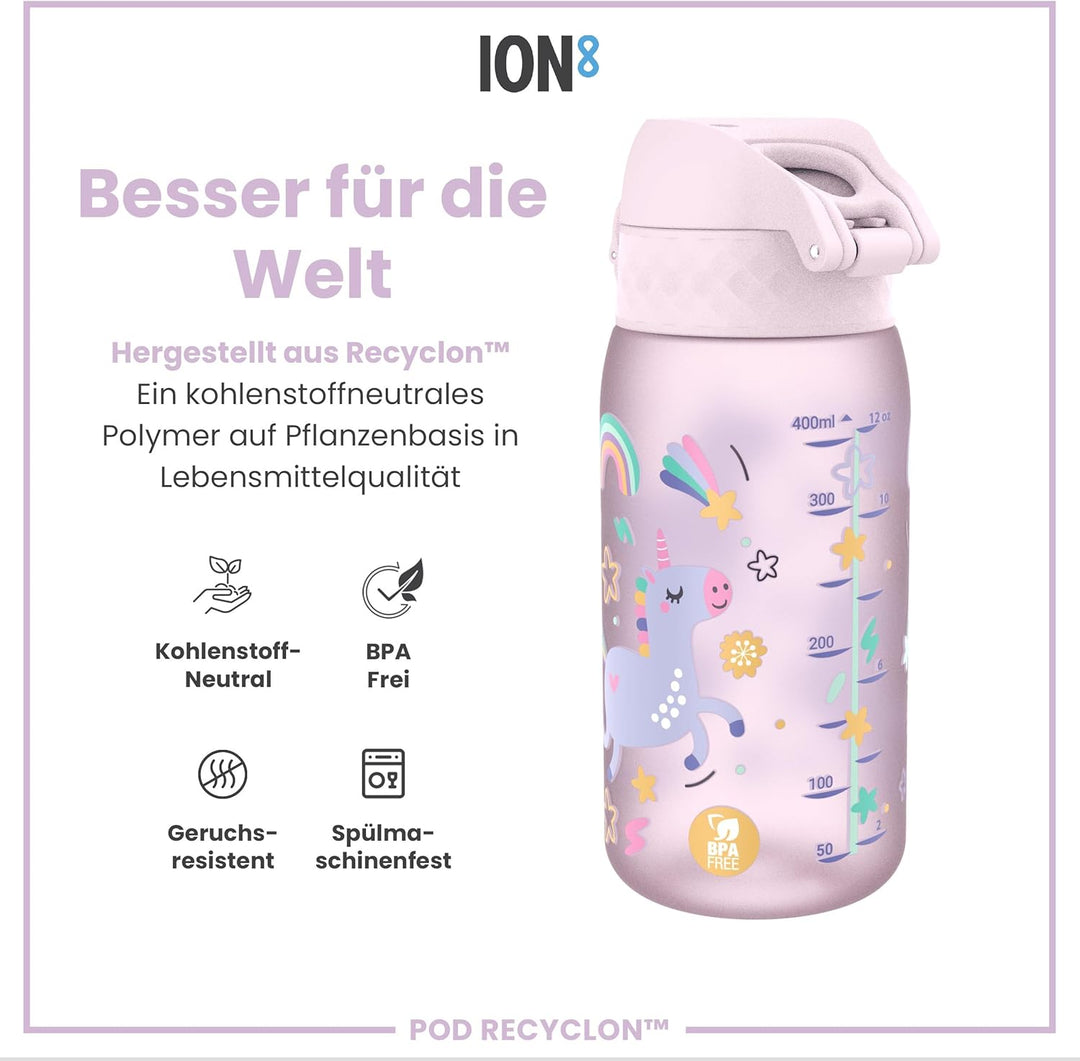 Ion8 Kinder Trinkflasche, Auslaufsicher, Einhandöffnung, Sichere Verriegelung, Spülmaschinenfest, Tr