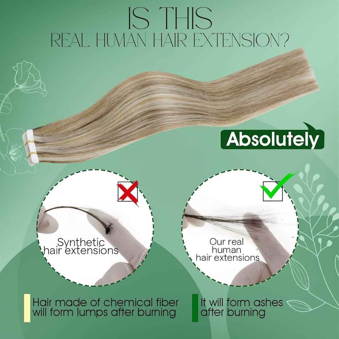 RUNATURE Tape in Extensions Braun Blond 55cm Echthaar Extensions Tape in 50g Tape Extensions Echthaa