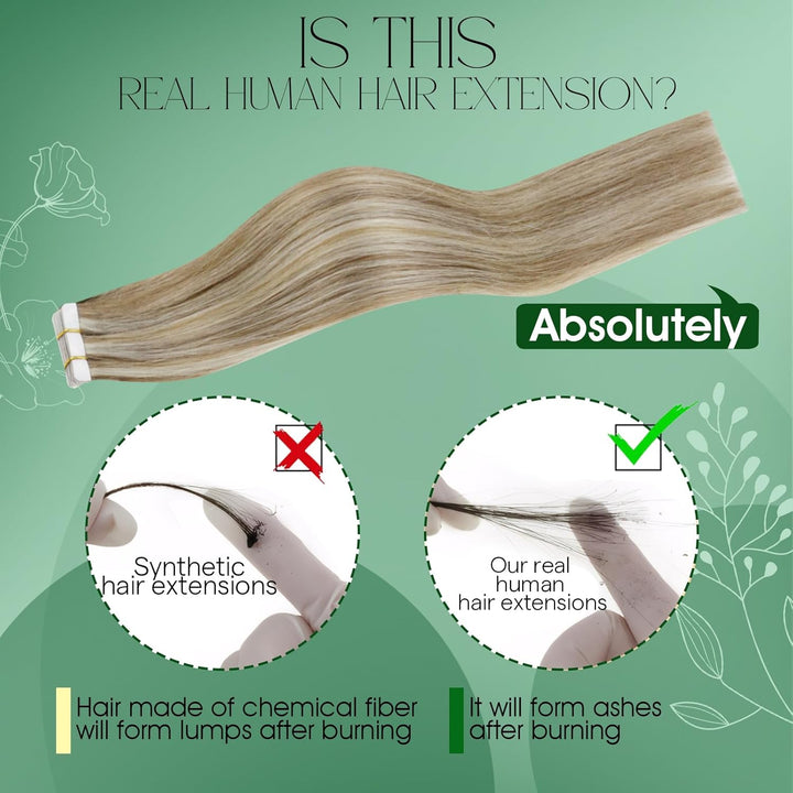 RUNATURE Tape in Extensions Braun Blond 55cm Echthaar Extensions Tape in 50g Tape Extensions Echthaa