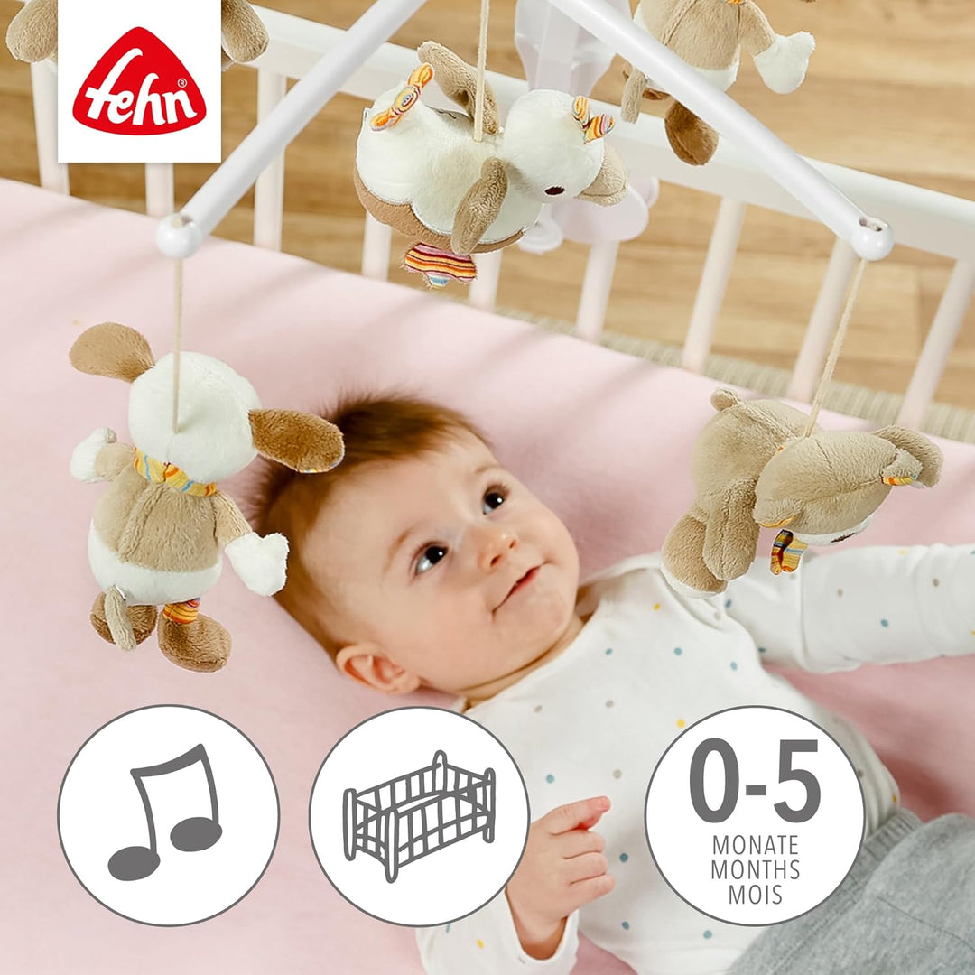 Fehn Musik Mobile Rainbow - Baby Einschlafhilfe Musikspielzeug mit süssen Tieren - Babymobile Spielu