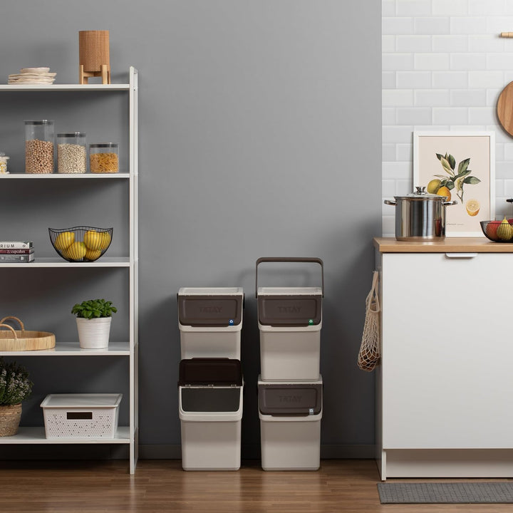 TATAY Mülltrennsystem Easy Waste 20L | 4er Set Recycling Behälter | Modular und Stapelbar | Deckel m