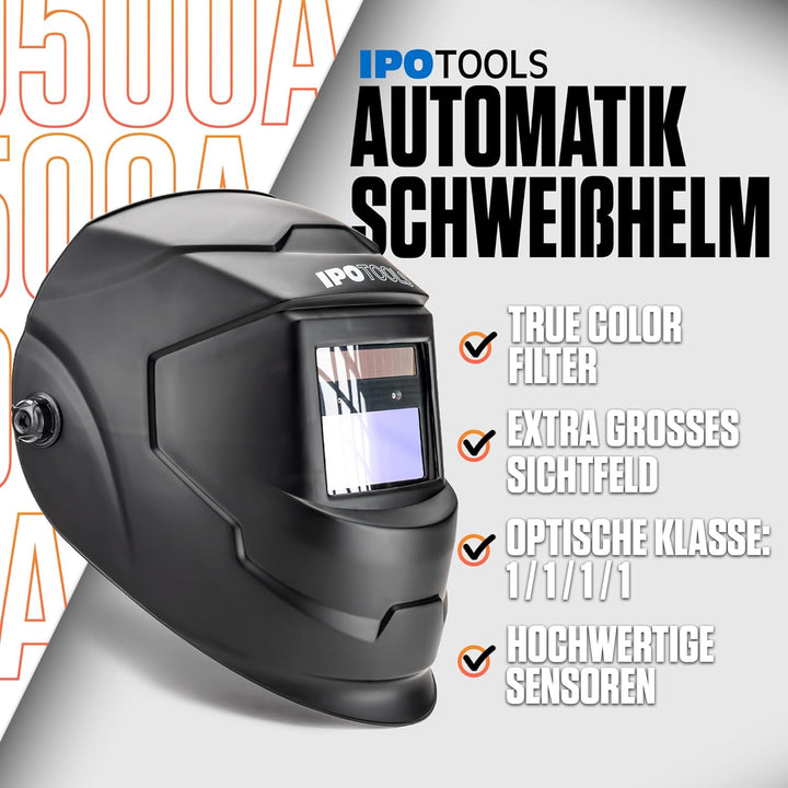 Automatik Schweisshelm IPOTOOLS J500A - Volleinstellbar Solar Schweisshelm, 2 hochwertige Sensoren,