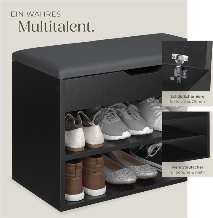 tectake® Schuhschrank mit Sitzbank, Schuhregal, Sitzbank mit Stauraum, Garderobe, Garderobenschrank,