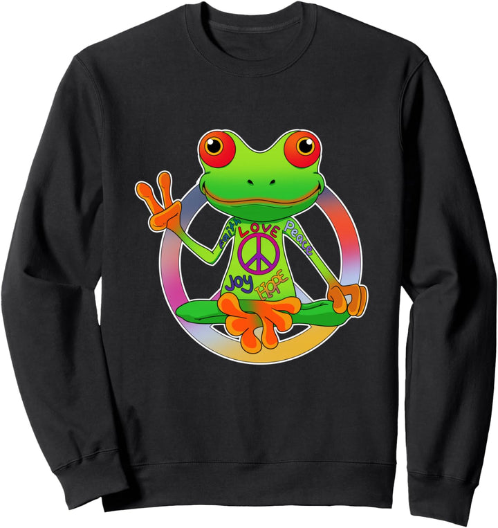 Hippie Frosch Friedenszeichen Yoga Frösche Hippies 70er Jahr Sweatshirt