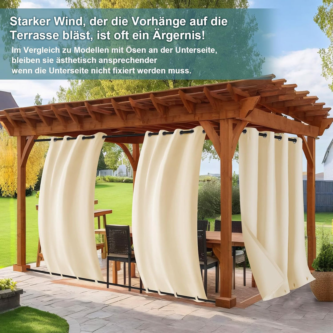 Rosnek 2 Stück Outdoor Vorhang Wetterfest Unten Gewichtet, Outdoorvorhänge mit Ösen 213x132cm Outdoo