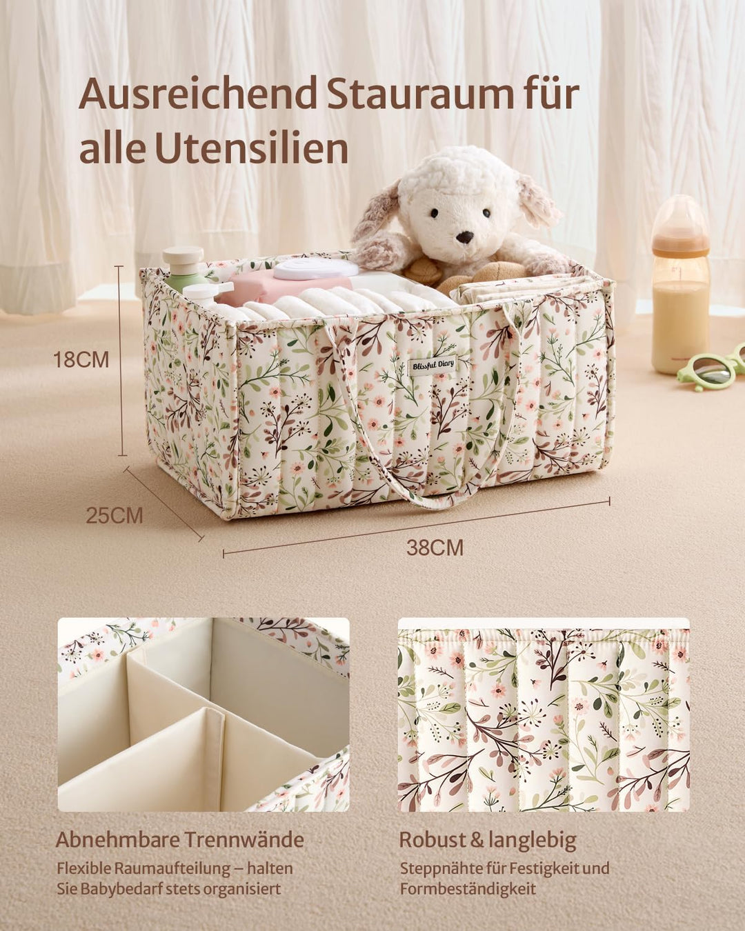 Blissful Diary Wickeltisch-Organizer, Wickelkorb für die Wickelstation, Stilvoller Wickelorganizer f