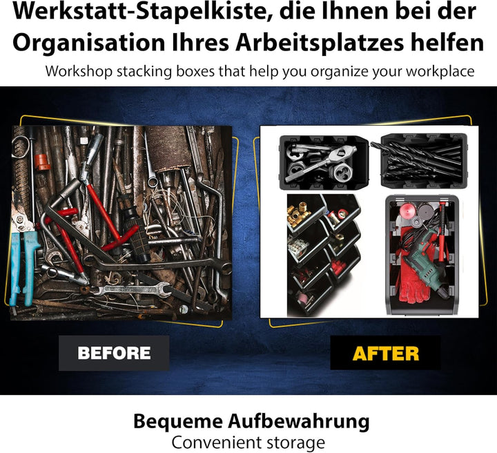 PECZEKO Werkstatt-Stapelkiste, Stapelbox aus PP Kunststoff, Sichtbox Stapelbox, Lagerboxen für Werkz