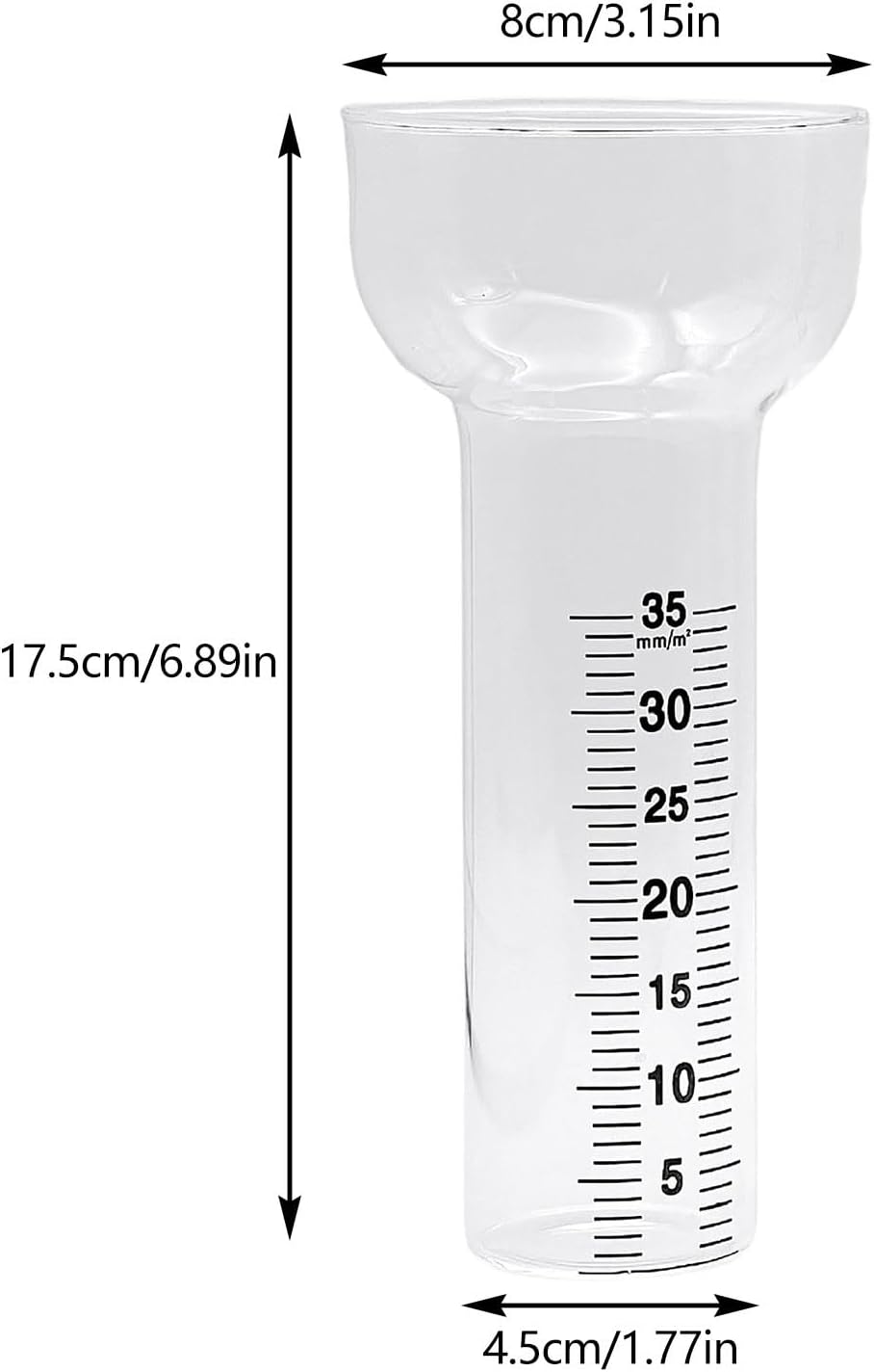 Regenmesser/Niederschlagsmesser Ersatzglas aus Glas mit klaren Markierungen, 35/40 mm trichterförmig