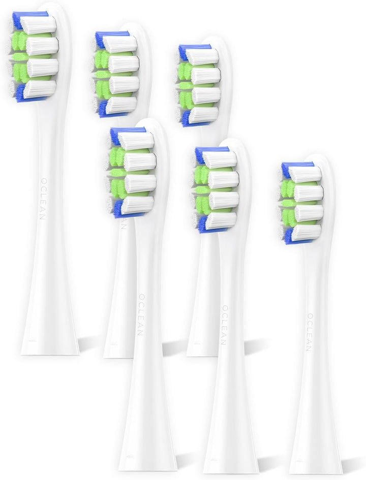 Oclean Bürstenköpfe 6 Stück Weiss, Ersatzbürsten mit DuPont-Borsten und Zungenreiniger, W-Shape Desi