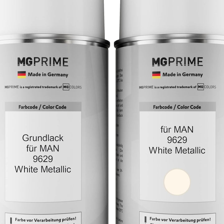 MG PRIME Autolack Sprühdosen Set für MAN 9629 White Metallic Grundlack Basislack Klarlack Spraydose