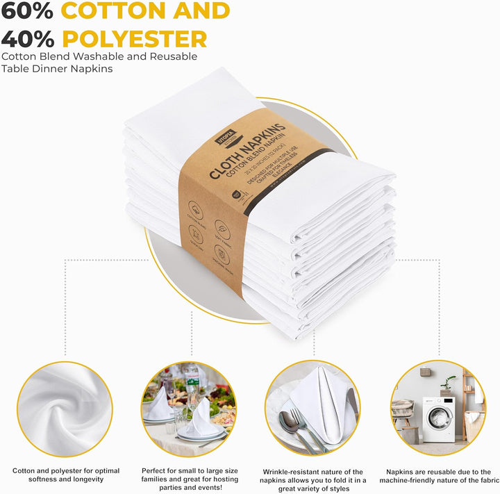 Utopia Kitchen Stoffservietten [12er Pack, Weiss] 50x50 cm Waschbare Tischservietten für Hotel, Mitt