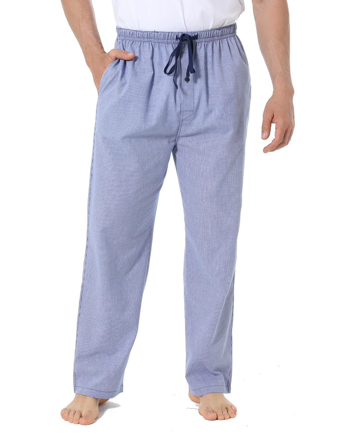 Herren 100% Baumwolle Pyjamahose, Gewebte kariert Schlafhose Loungewear Pyjama Hose mit Taschen S He
