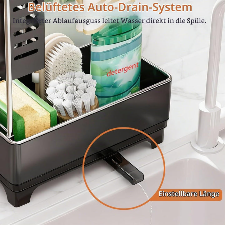 Spülbecken Organizer, Schwarz Küchen Organizer Spüle mit Abflusspfanne &amp; Lappenhalter, Spülutensilie