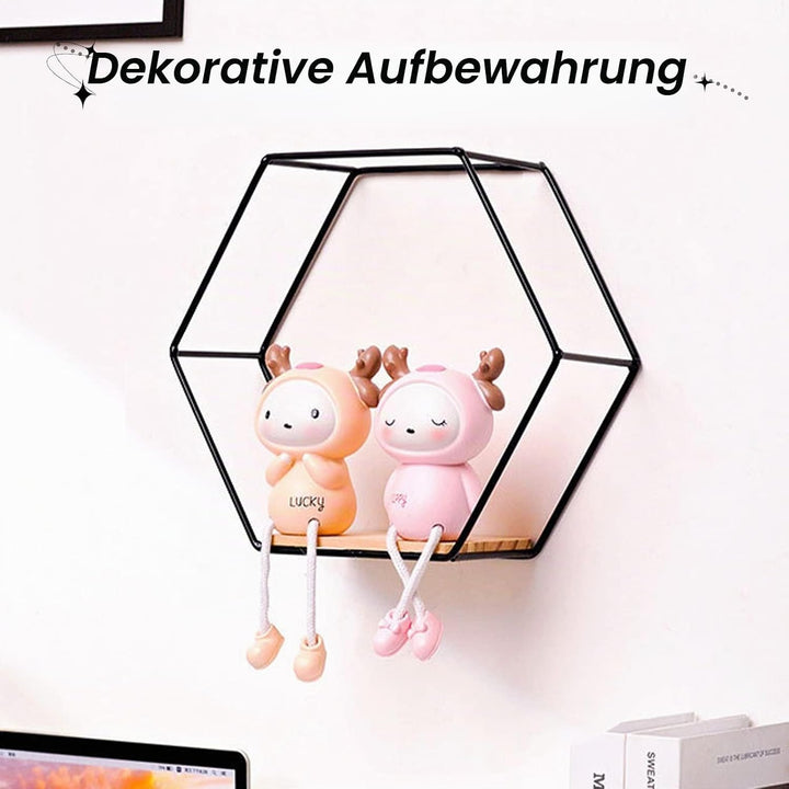 Hexagon Wandregal Ablage aus Holz Metall, 5 Grössen Hängeregal Schweberegal Gitterregal Wanddeko Dek